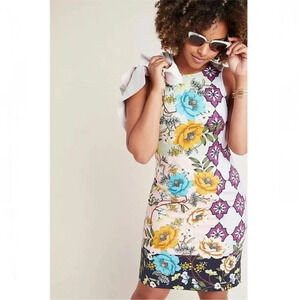 Anthropologie Maeve Lissa Mixed Floral Print Mini Dress Womens 8 Multicolor NWT